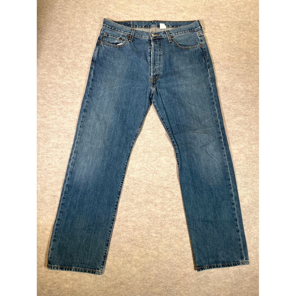Levis 501 Original Fit Jeans Mens 36x32 Blue Denim Cotton High Rise Straight Leg